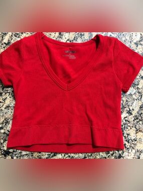Garage Red Ribbed V-Neck Crop Top large